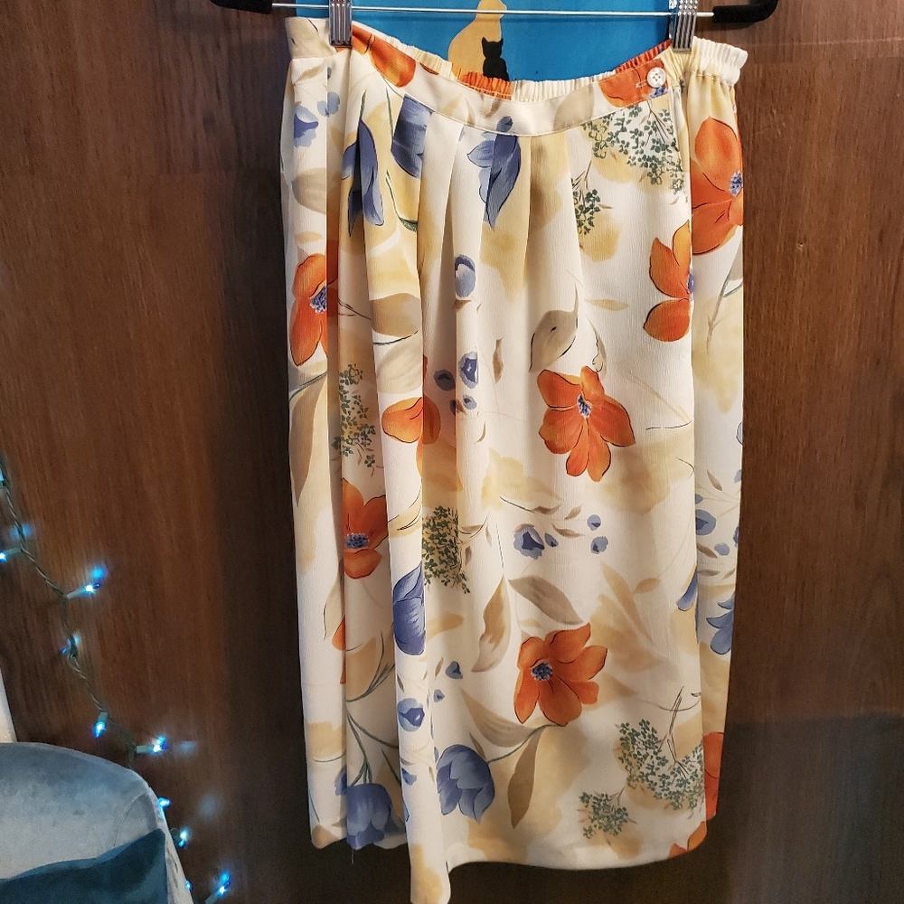 Alfred Dunner Cream Floral Long Skirt